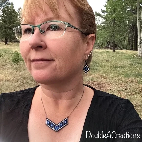 BLUE Diamond Beaded Necklace, Handmade - Picture 8 of 9